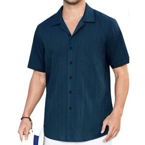 Hudson River Mens Black L Short Sleeve Button Up Shirt Casual Classic Summer